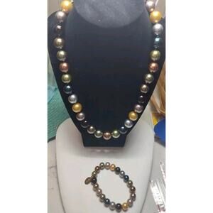 Kenneth Jay Lane KJL 2009 Anniversary Faux 14mm Pearl Necklace & 10mm Bracelet